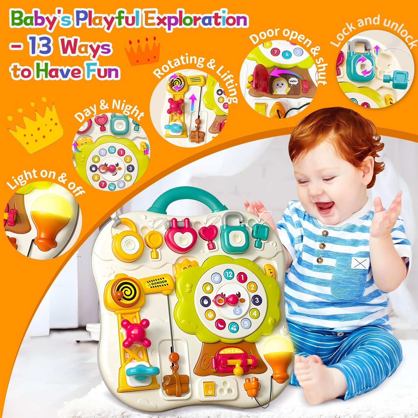 ROHSCE Montessori Busy Board Sensory Toys for Toddlers 1-3, Activity Music & LED Light Up Montessori Toys for 2+ Year Old, Travel Toys for 2 Year Old Boys & Girls, 2025