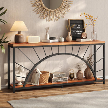 70.9 Inch Console Table, Extra Long Industrial Sofa Tables, 2-Tier Behind Couch Table, Foyer Tables for Entryway, Hallway, Living Room, Unique Design
