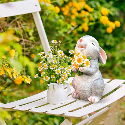 WONDHOME Solar Rabbit Garden Statues Outdoor Bunny Decor Resin Rabbit Figurine Holding Sunflower with LED Lights for Proch Patio Lawn Yard Mother's Day Christmas Birthday Gardening Gifts for Mom Women