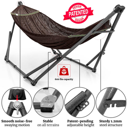 Tranquillo Combo x2 Hammocks with Stand for Outside & Tree Straps, Heavy Duty Hammock with Stand 600lbs for Indoor Outdoor Patio Backyard, x2 Hammocks for 2 Person (Combo - Brown, Medium)