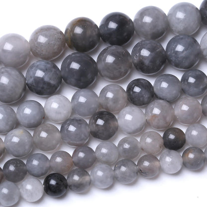 35PCS 10MM Natural Grey Crystal Beads Round Loose Stone Beads for Jewelry Making DIY Energy Stone Healing Power Bracelet 15"