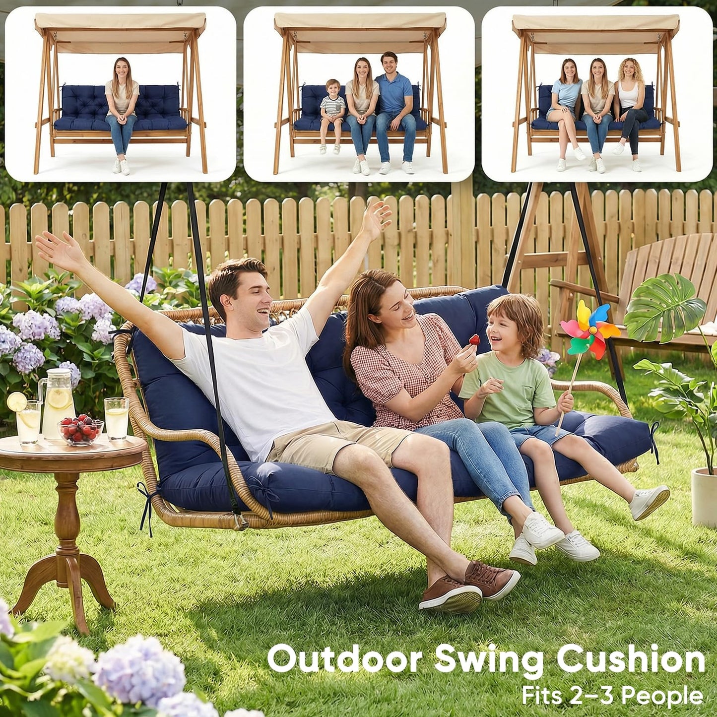 SLIMSTY Porch Swing Cushions,Waterproof 2-3 Seater Replacement for Outdoor Furniture,Thickened 4.7 Inches Patio Cushion with Ties& Backrest,Outdoor Bench Cushion for Backyard,Garden,60 x 40 inches
