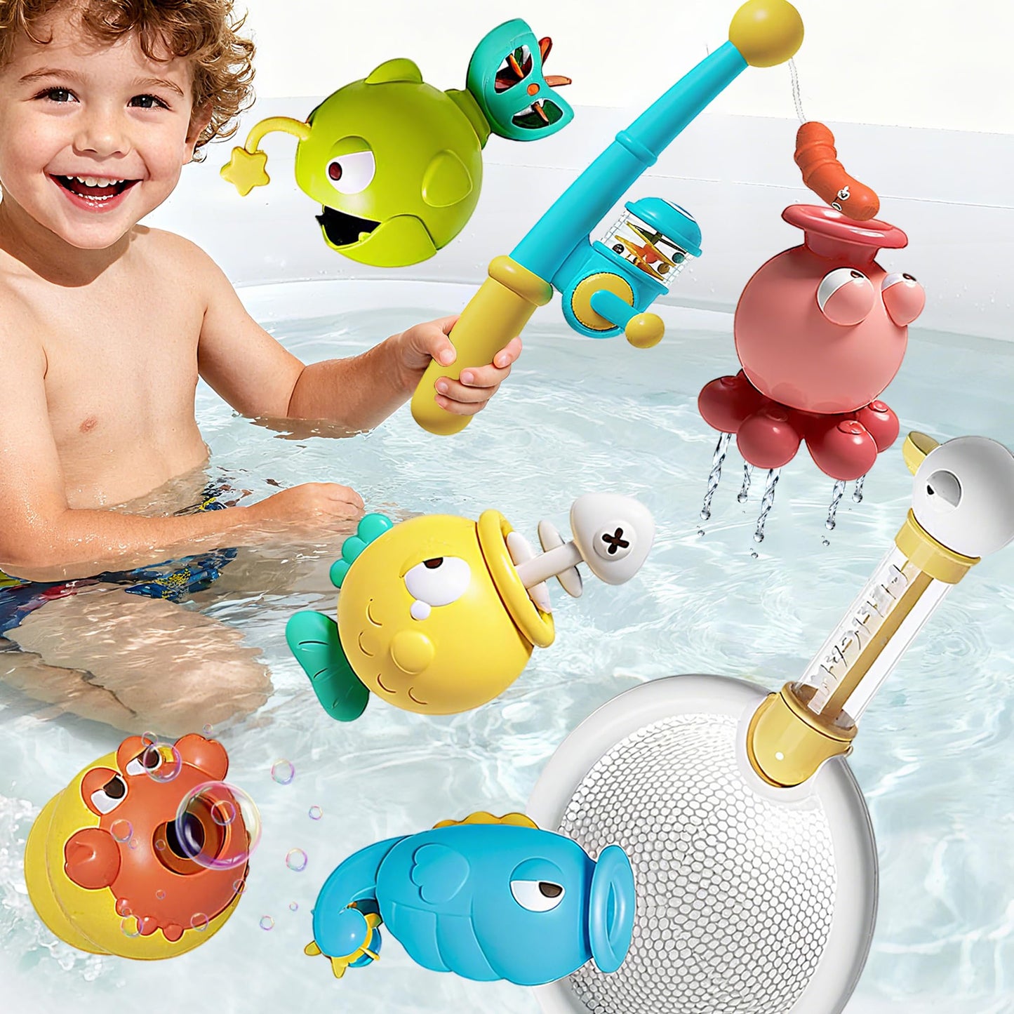 Magnetic Fishing Bath Toys for Toddlers 1-3, 8Pcs Bathtub Water Toys Set with Fishing Pole, Pool Toys for 3 4 5 6 Year Old Boy Girl, Baby Fishing Game Christmas Birthday Gifts for 2-4 Years Old boy