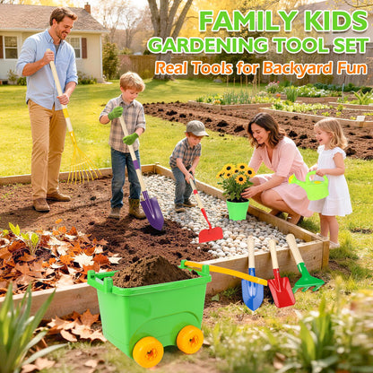 Kids Gardening Set, Outdoor Toys with Wheelbarrow and Kids Garden Tools, Toddler Gardening Set with Repotting mat, Gloves, Apron, Watering Can, Pretend Play Learning Toys for Kids Boys and Girls 3-8