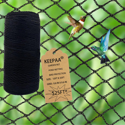 KEEPAA Heavy Duty Bird Netting - 0.6” Mesh UV Resistant Reusable Garden Net Easy Install Pest Barrier for Garden Beds Fruit Bushes Tomato Plants Patio Balcony Garden (15FT*35FT)