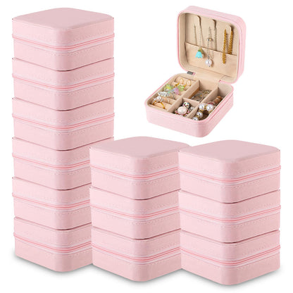 SHENLIU 12 Pack Mini Pink Travel Jewelry Case Bridesmaid Proposal Gift Boxes, 3.74 x 3.74 x 1.81 inches Small Leather Portable Jewelry Earring Organizer for Women Girls Travel Accessories