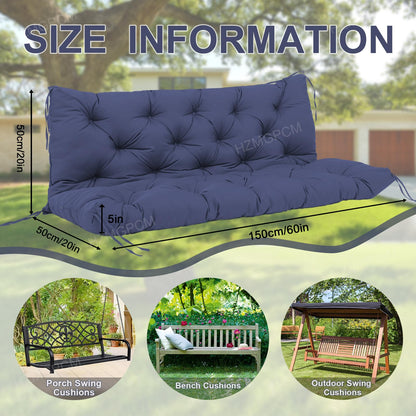 HZMGPCM Extra Thick 5" Waterproof Porch Swing Cushions Outdoor 60 inch Swing Cushions 3 Seater Replacement with Backrest and Ties for Outdoor Furniture Patio Bench Garden(Navy Blue)