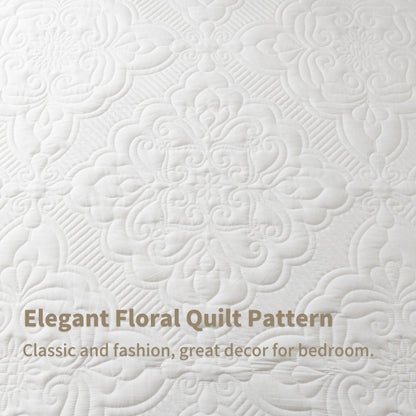 meadow park Embroidered Quilt Set King Size - 3 Pieces, Washed Cotton Blend Lightweight Bedspreads with Scallop Edges, Reversible Coverlets Bed Cover All Season Quilts-Ivory