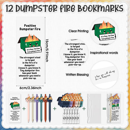 Sayglossy 12 Set Employee Appreciation Gift Bulk Dumpster Fire Badge Reel Funny Ballpoint Pen Saying Dumpster Fire ID Card Holder Thank You Card Emotional Social Worker Month Support Gift for Nurse