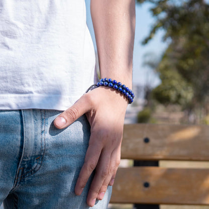 RTZN® Lapis Lazuli Bracelet for Men – Premium Artisan Handcrafted Authentic Blue Lapis Lazuli Mala Bead Bracelet – Adjustable Beaded Bracelets for Men (Morocco)