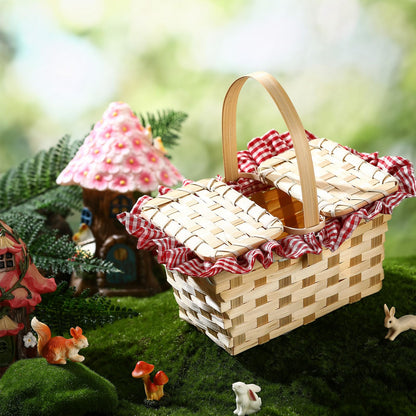 Teenyyou Mini Picnic Basket, Costume Accessory, Small Gingham Picnic Hamper for Halloween Women Costume Cosplay Accessory Hooded Cape Masquerade Dress up(Red and White)