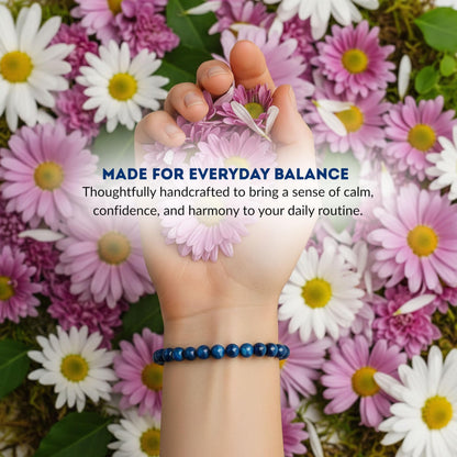 Cherry Tree Collection Jade Blue Tiger's Eye Beaded Bracelet – Genuine 8mm Gemstone Stretch Bracelet for Men & Women – Handmade Crystal Bracelet - (Jade Blue Tiger's Eye - M)