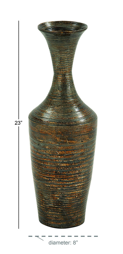 Deco 79 Bamboo Wood Decorative Vase Tall Floor Centerpiece Vase with Lacquer, Vase for Home Decoration 8" x 8" x 23", Dark Brown