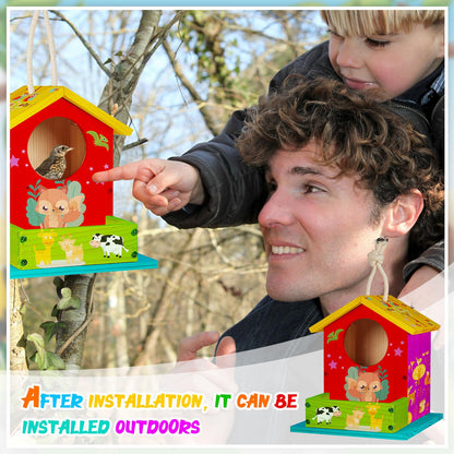 Liliful 4 Pack DIY Wooden Birdhouse Kit, Crafts for Kids and Adults, Bird House with Paint and Paintbrushes Painting Kits for Boys and Girls, Spring Birthday Classroom Gifts for Ages 4-8