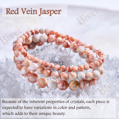 Bivei Red Vein Jasper-Ignited Passion-6mm Beaded Bracelets for Women Handmade Semi Precious Natural Stone Stretch Elastic Jewelry for Women Yoga Protection Gifts