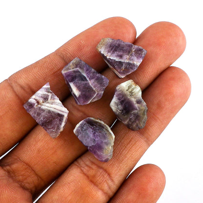 CRYSTALINES 5pcs Wholesale Natural Raw Chevron Amethyst Gemstone, Untreated Rough Stones, Bulk Loose Supplies, DIY Crafts, Jewelry Making, Healing Crystals, Birthstone, Gem Collection, AAA Grade
