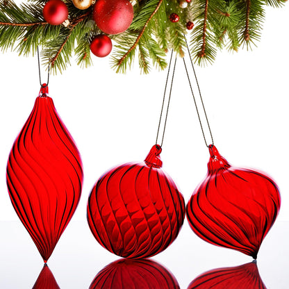 3 Pcs Hand Blown Glass Christmas Ball Ornaments Hanging Xmas Tree Decorations for Home Wedding Birthday Party Holiday (Red)