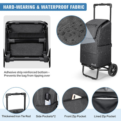 KEDSUM 2 in 1 Shopping Carts for Groceries, 330 lbs Grocery Cart on Wheels, Foldable Utility Carts with Wheels, Hand Truck with Waterproof Tote Bag for Shopping, School, Laundry, Craft Show, Black