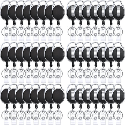 Honoson 50 Pcs Heavy Duty Retractable Badge Reels Batch ID Badge Holder Retractable Clip Bulk Key Holder with Ring for Office Worker Employee, Doctor Nurse Gifts (Black)