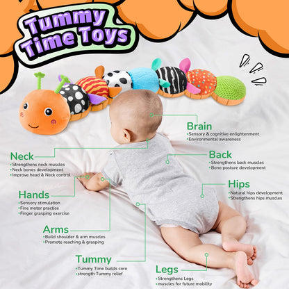 LIGHTDESIRE Baby Toys Musical Caterpillar,Stuffed Animals Infant Toys 3 6 12 Months Sensory Toys with Ruler Design,Crinkle&Rattles,Baby Teething Toy Tummy Time Boy Gifts Easter Basket Stuffer,Orange