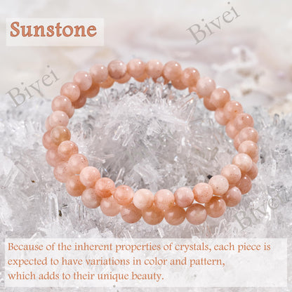 Bivei Sunstone - Joy & Vitality - 6mm Beaded Bracelets for Women Handmade Semi Precious Natural Stone Stretch Elastic Jewelry for Women Yoga Protection Gifts