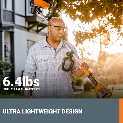 WORX Cordless String Trimmer, 13'' Electric Weed Wacker with Auto Feed, 40V Lightweight Weed Eater with Dual-exit Cutting Head, 2 Batteries & Charger Included, WG183