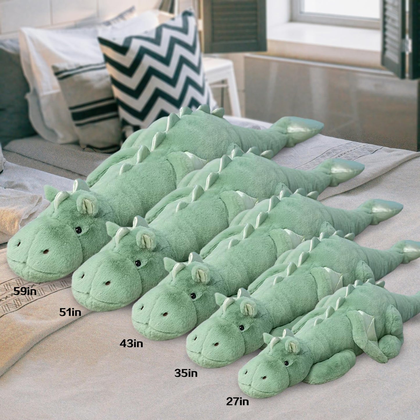 Dodhse Pterosaur Stuffed Animal with Wings - Cute Soft Dinosaurs Plush Toys Little Flying Dragon Plushies Pillow Doll Christmas Birthday Gifts for Kids Boys Girls (Green,59.05inch/150cm)