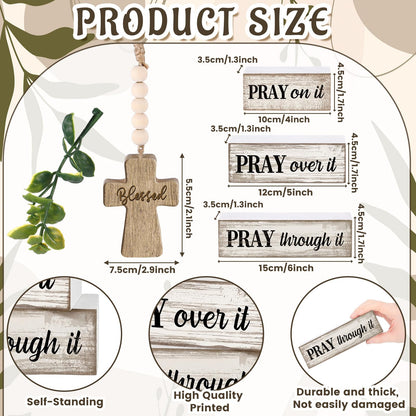 Moucuny 4 Pcs Christian Table Decor Wooden Cross Wooden Bible Verse Sign Inspirational Religious Christian Centerpiece Pray Block Signs Farmhouse Table Decoration for Mother's Day