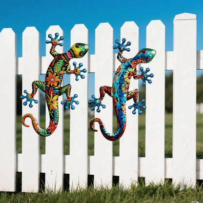 Ratuor Metal Gecko Wall Art Outdoor Fence Decor Lizards Wall Decoration 2 Pack Suitable for Hanging in Yard Livingroom Wall