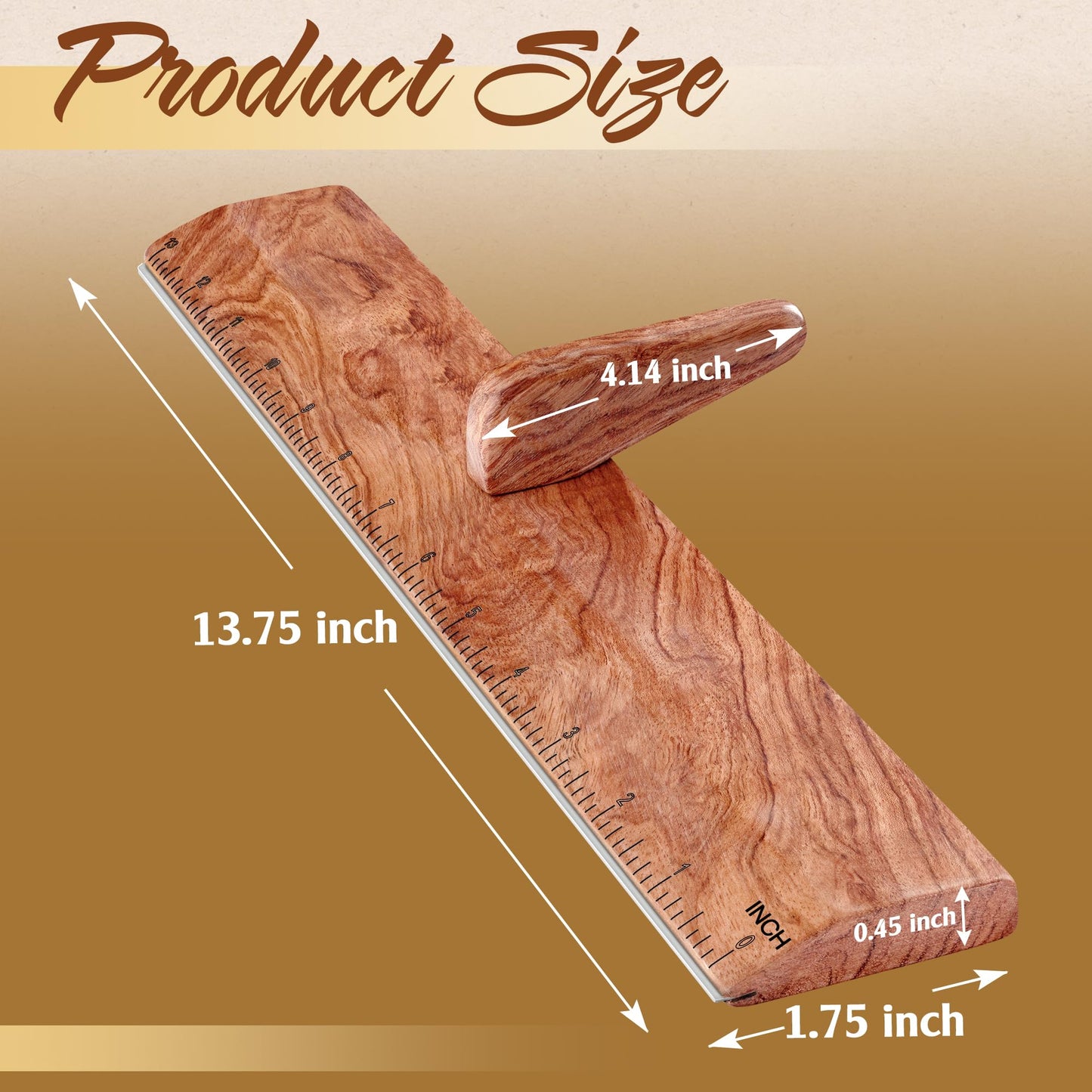 SAVINA Safety Ruler with Handle & Stainless Steel Edge - 13in Handmade Hardwood Ruler for Quilting, Sewing, Fabric, Paper & Leather Crafts - Comfortable Grip for Precision Tailoring & DIY Projects