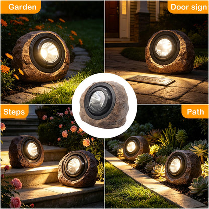 VOOKRY Brown Solar Rock Lights Outdoor 2-Pack, IP65 Waterproof LED Garden Stone Lights, Switchable Warm & Cool White, Auto On/Off Landscape Lighting for Pathway, Yard, Patio, Walkway