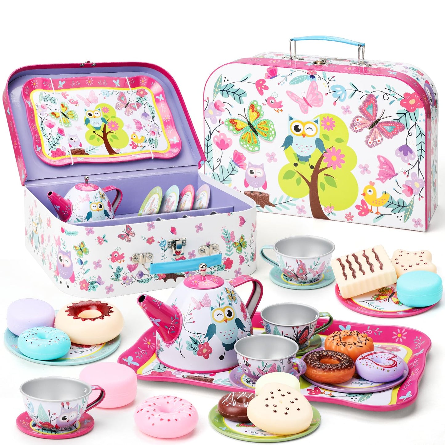 KONYXALU Updated Princess Tea Party Set for Little Girls & Boys - Toddler Tea Set with Dessert & Carrying Case- Immersive Tea Culture Discovery Set -Learn & Play Kids Tea Sets - Ultimate Gift Choice