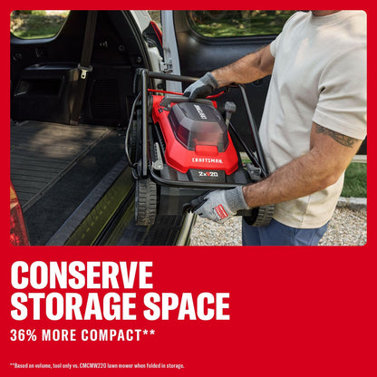 CRAFTSMAN Push Mower 15 in, 2 x 4 Ah V20 Batteries and 2 Chargers Included, Up to 45 Min of Runtime, Lightweight, Easy to Maneuver Electric Lawn Mower Cordless with Grass Bag (CMCMWP120M2)