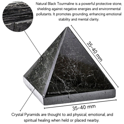Amazing Gemstone Natural Black Tourmaline Pyramid Crystal Healing Stones - 1.5" Great Pyramid Figurine of Natural Stone Pyramid for Meditation, Reiki, Chakra Balancing and Crystal Pyramids Grid