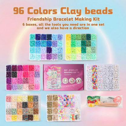 18000 Pcs Clay Beads Bracelet Making Kit 6 Boxes 96 Colors Friendship Jewelry Making kit Polymer Set with 1000 Letter Beads and 850 Charms Crafts
