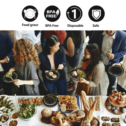202pcs Eco-Friendly Disposable Black and Gold Paper Plates Supplies Bulk Dinnerware Decorations for Party Wedding Birthday Dinner Dessert (25 Guest)