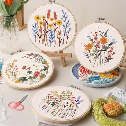 CYANFOUR 5 Pack Beginner Embroidery Kit for Adults, Easy to Learn Floral Embroidery Patterns from Video & Instruction, Needlepoint Kits for Adults Include Embroidery Hoop, Colorful Threads, Tools
