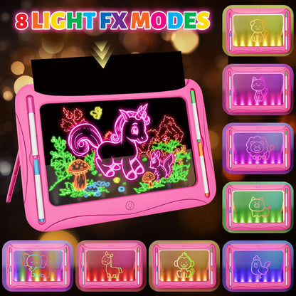 Ultimate LED Drawing Board for Kids Ages 5-7, Girls Toys Age 6-8, Christmas Birthday Gifts, Light Up Tracing Pad, 9 Double-Sided Cards, 6 Markers, Arts Crafts Learning Toy, Magic Doodle Writing Tablet