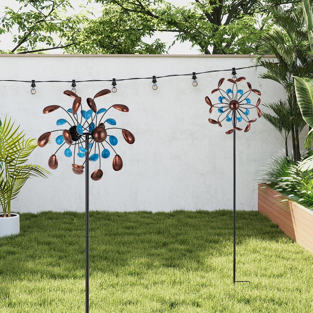 Sunnylight Wind Spinner Outdoor, Wind Sculpture Spinner with Metal Stake, Yard Art Decor for Patio, Lawn & Garden 13 * 57 inches