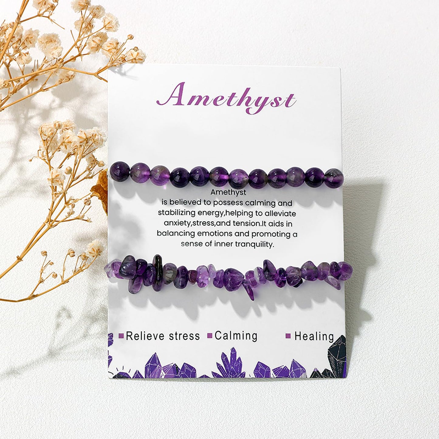 Amethyst Bracelets for Women 2Pcs 6mm Natural Stone Bracelet Crystal Beaded Bracelet Amethyst Jewelry Healing Bracelet for Women