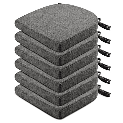 Wellsin Chair Cushions for Dining Chairs 6 Pack - Kitchen Chair Cushions with Ties and Non-Slip Backing - Dining Chair Pads 16"X16"X2", Dark Gray