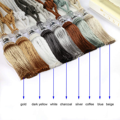 Fenghuangwu Tassel Curtain Tiebacks Handmade Curtain Tie Backs, Elegant Crystal Curtain Holdbacks for Home Office Decor (Coffee, 2P)