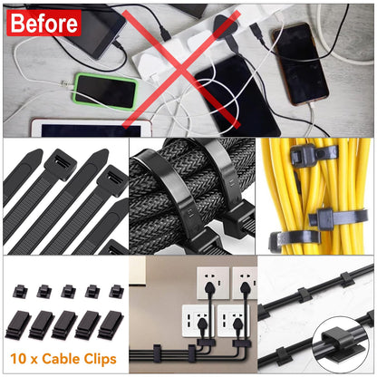 YUANYE Cable Management Box Cable Management Kit for Power Strip to Hide Wires,Cord Organizer Boxes,Safe ABS Material Wire Organizer of Cable Clips Sleeve for Home & Office,3Pack-128PCS/White