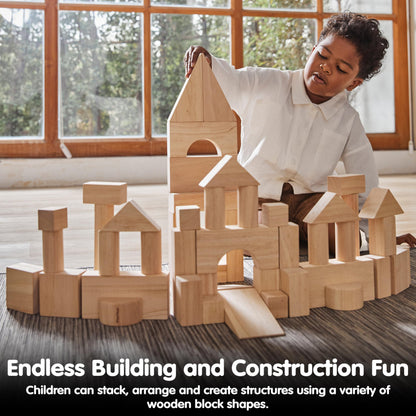 PlanToys Wooden 50 Piece Unit Block (35 mm) Building Set (5502) | Sustainably Made from Rubberwood and Non-Toxic Paints and Dyes | PlanNatural Classic Wooden Toy Collection