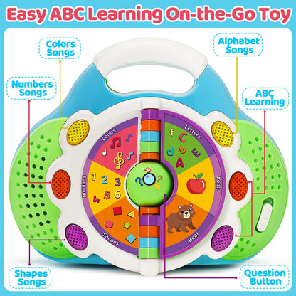 Musical Toddler Learning Toy, Alphabet Flip Book with Lights & Sounds, Car Seat Travel Toy for 1 2 3 Year Old Boys Girls, Interactive ABC Educational Toy for Daycare Classroom, Christmas Birthday Gift