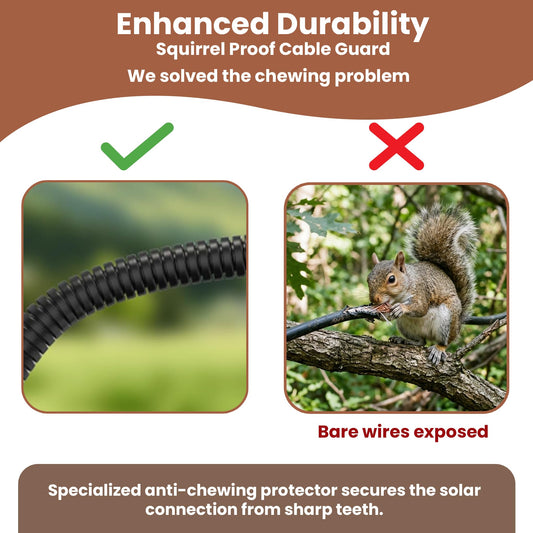 FAUBIC Squirrel Feeder with Camera - Includes Solar Powered Panel - Burned Pine Squirrel House with Anti-Chew Cable Protector - Smart Squirrel Feeder 160° HD Night Vision - 2.4Ghz WiFi Squirrel Camera