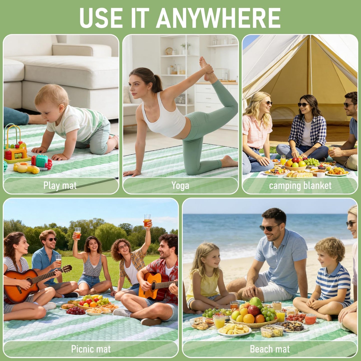 Alwaysturdy Big Picnic Blankets Beach Blanket Waterproof Sandproof, 80''x80'' Giant 5-Layer Outdoor Camping Blanket Rug Easily Foldable Picnic Mat for Grass, Hiking, Travel, Concerts, Indoor
