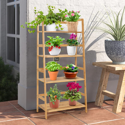 Giantex Ladder Shelf, 4 Tier Bamboo Ladder Bookshelf, 48’’ Tall Freestanding Bookcase Storage Rack Plant Stand for Living Room, Balcony, Office, Bedroom, Farmhouse Wooden Ladder Bookshelf, Natural
