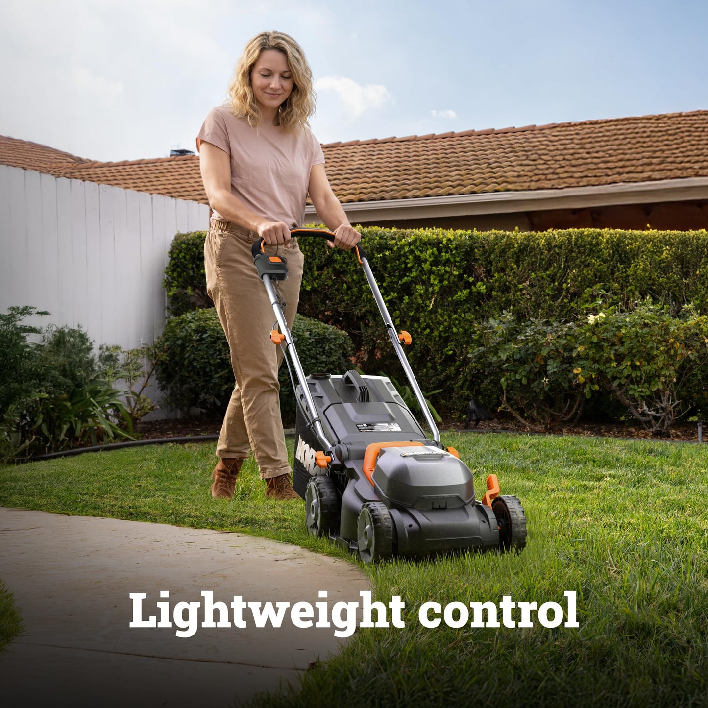 WORX Cordless Lawn Mower, 14" 40V Electric Mower with Brushless Motor, Lightweight 2 in 1 Push Lawn Mower with 6-Position Height Adjustment for Small Yards, 2 Batteries & Charger Included, WG735