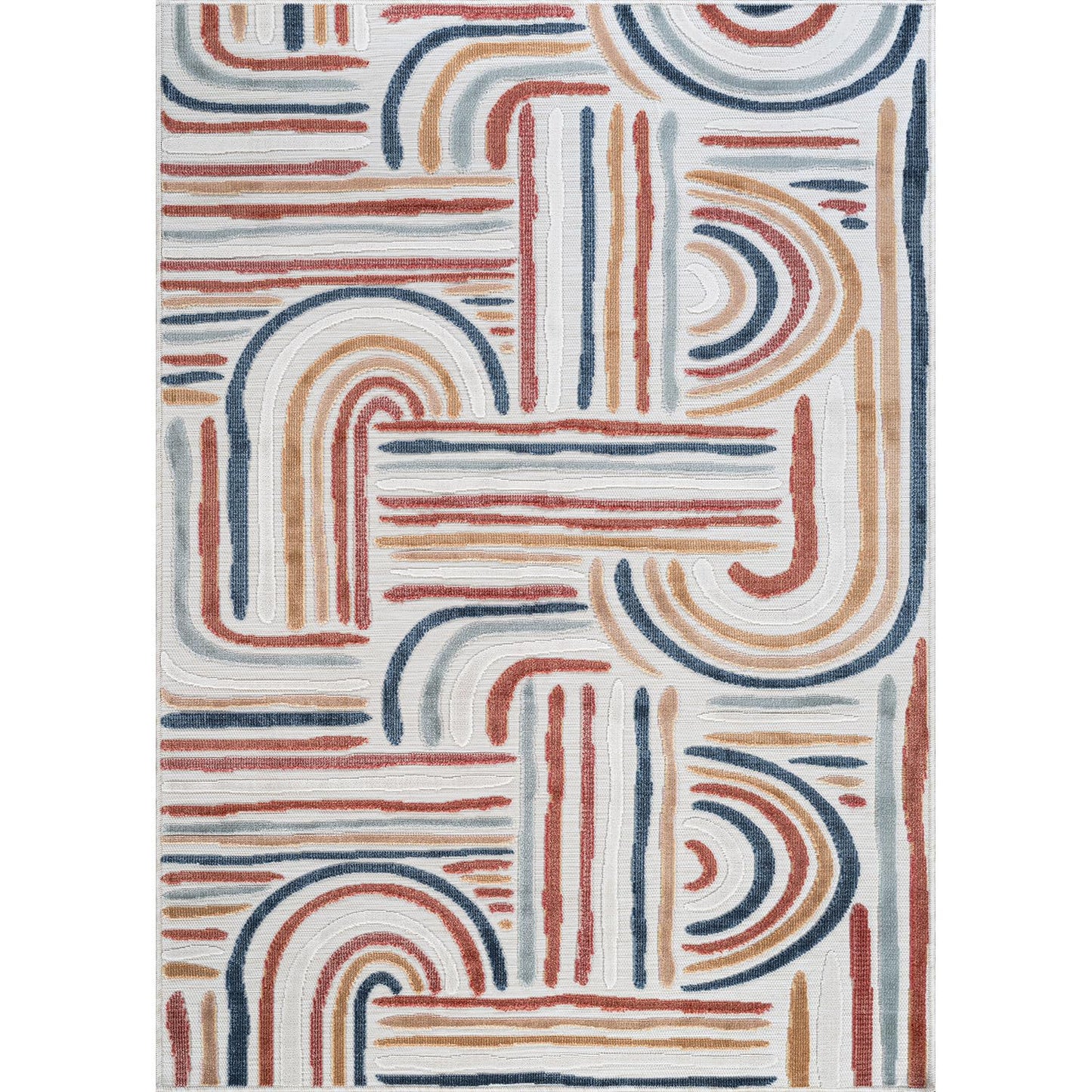 CAMILSON Indoor Outdoor Rug, Multicolor 10x14 Geometric Arch Striped Large Area Rugs for Patio and Home Areas, Easy-Cleaning Non-Shedding Living Room, Garden and Deck Washable Outside Carpet 10 x 14